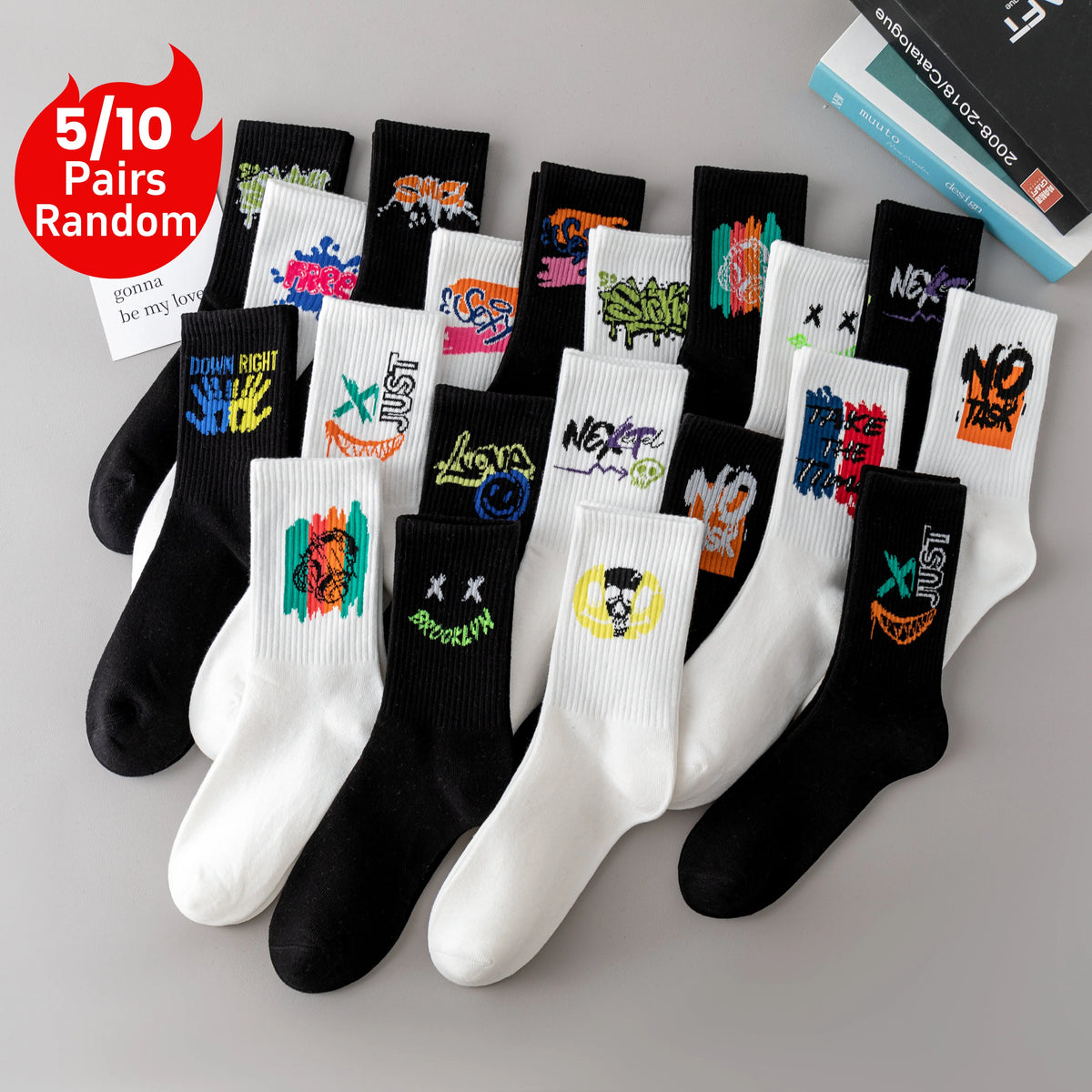 Polyester Elastane Crew Socks Graffiti Pattern Casual Footwear