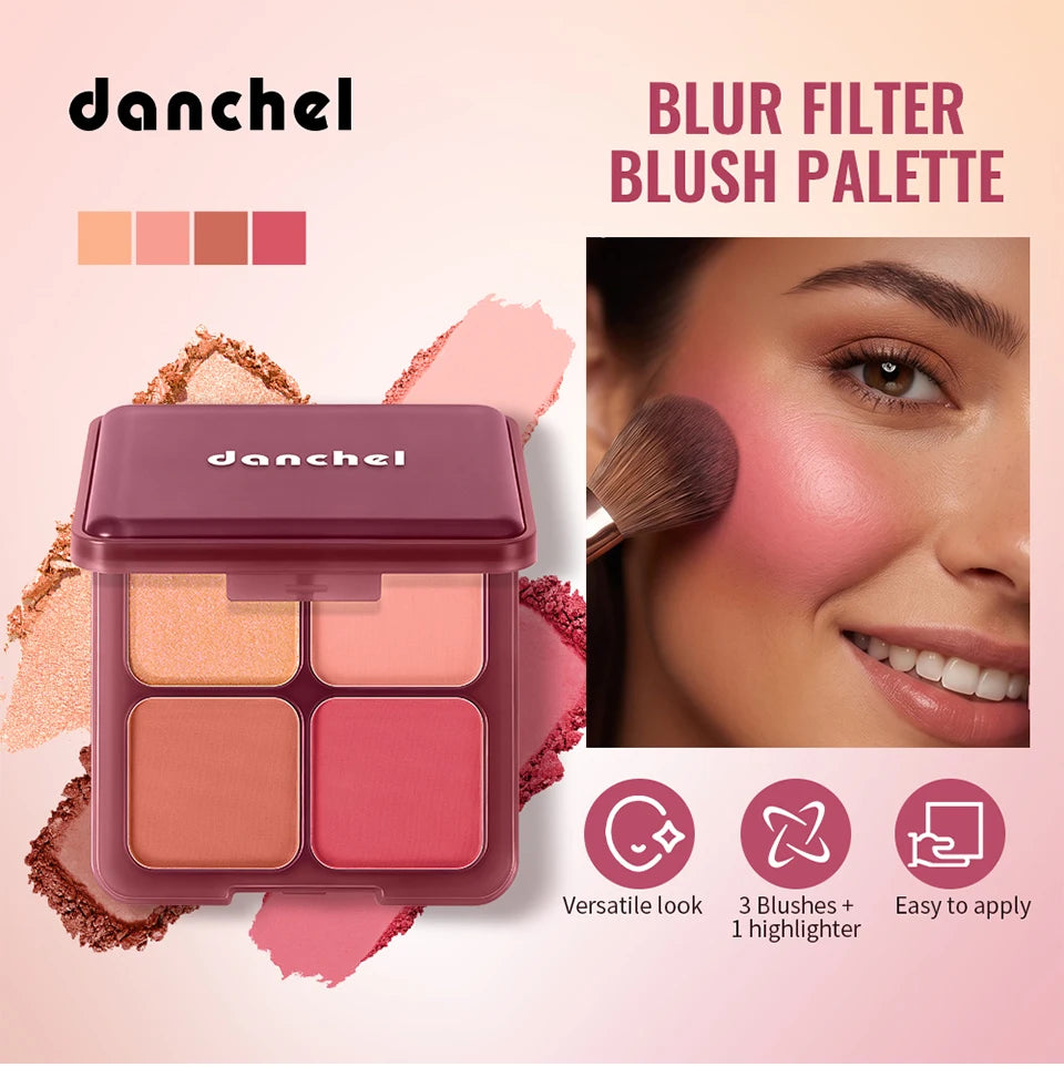 4 Color Matte Powder Blush Palette with Makeup Brush - 7