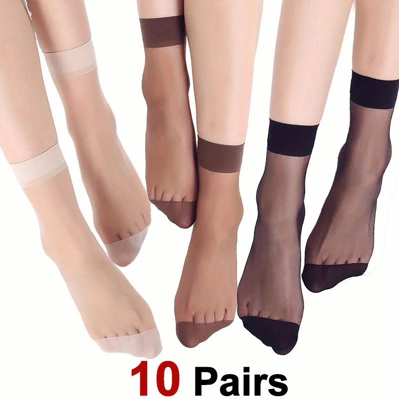 10 Pairs Transparent Nylon Silk Casual Socks