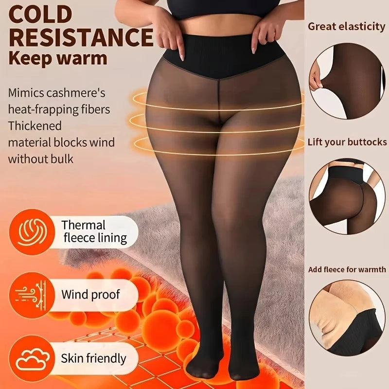 Fleece Lined Translucent High Waisted Thermal Tights