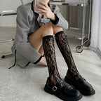Women Nylon Floral Lace Mid Calf Socks
