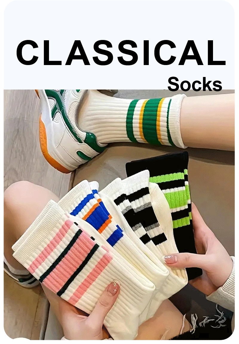 Striped Polyester Cotton Blend Casual Crew Socks - 7