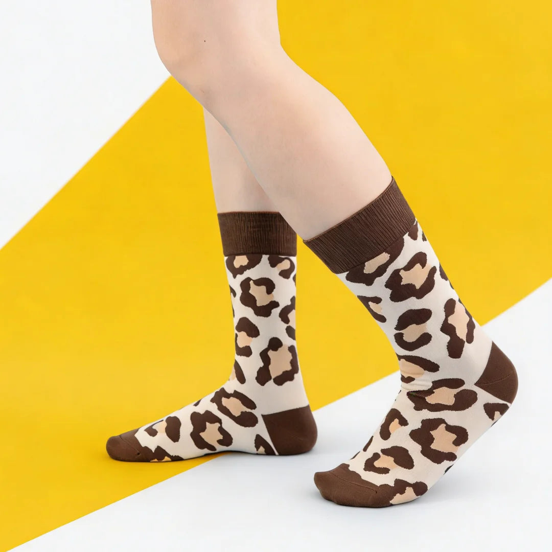 Cotton Blend Leopard Print Mid Calf Socks