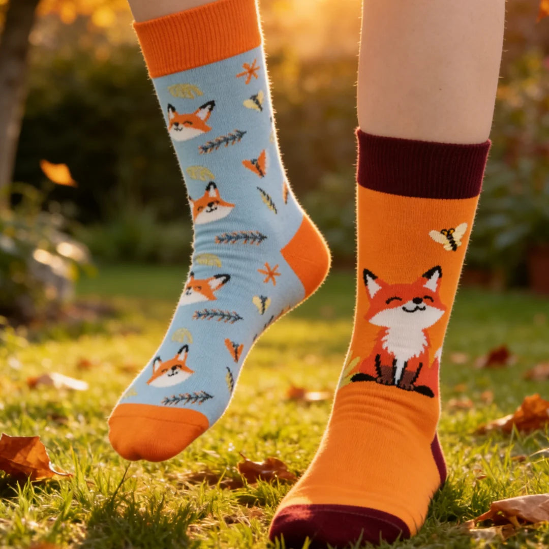Cotton Blend Cartoon Fox Mid Calf Socks - 5