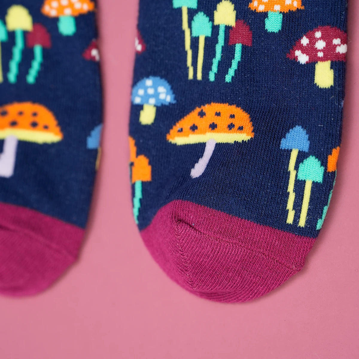 Colorful Mushroom Printed Cotton Blend Crew Socks - 6