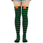 Polyester Striped Pumpkin Over The Knee Socks