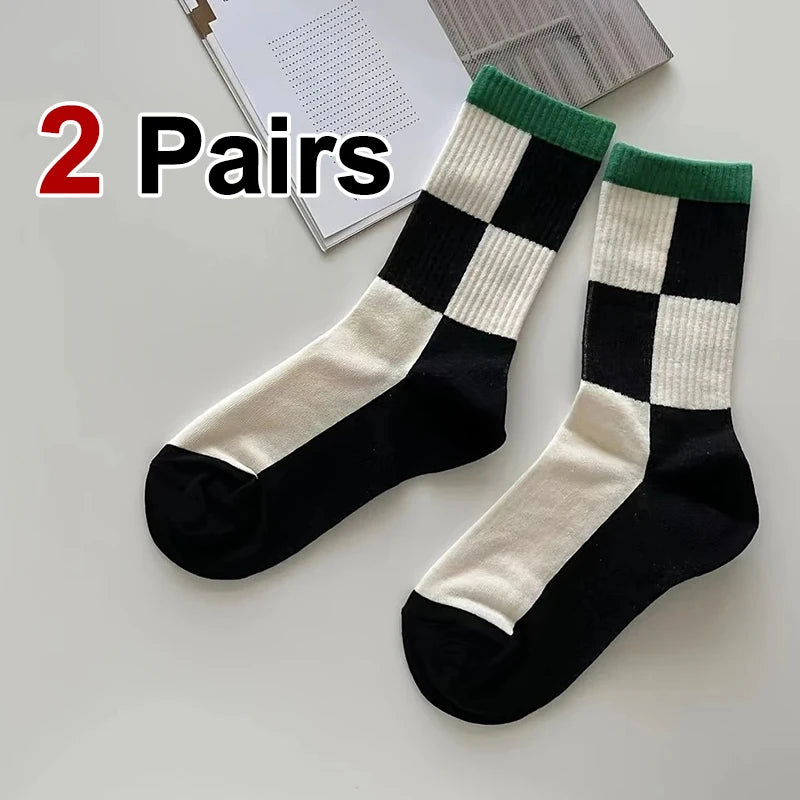 Polyester Elastane Checkerboard Print Casual Middle Tube Socks - 8