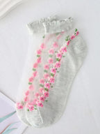 Floral Print Polyester Elastane Low Tube Casual Socks 7 Pairs