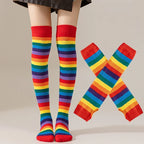 Striped Polyester Thigh High Socks and Arm Warmer Set
