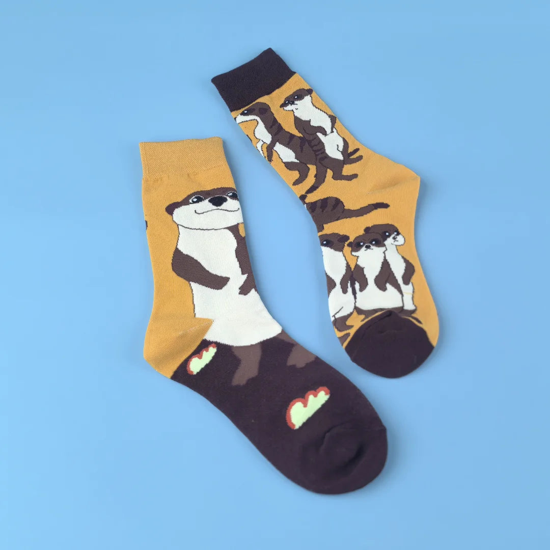 Cotton Blend Mid Calf Cartoon Weasel Socks - 3