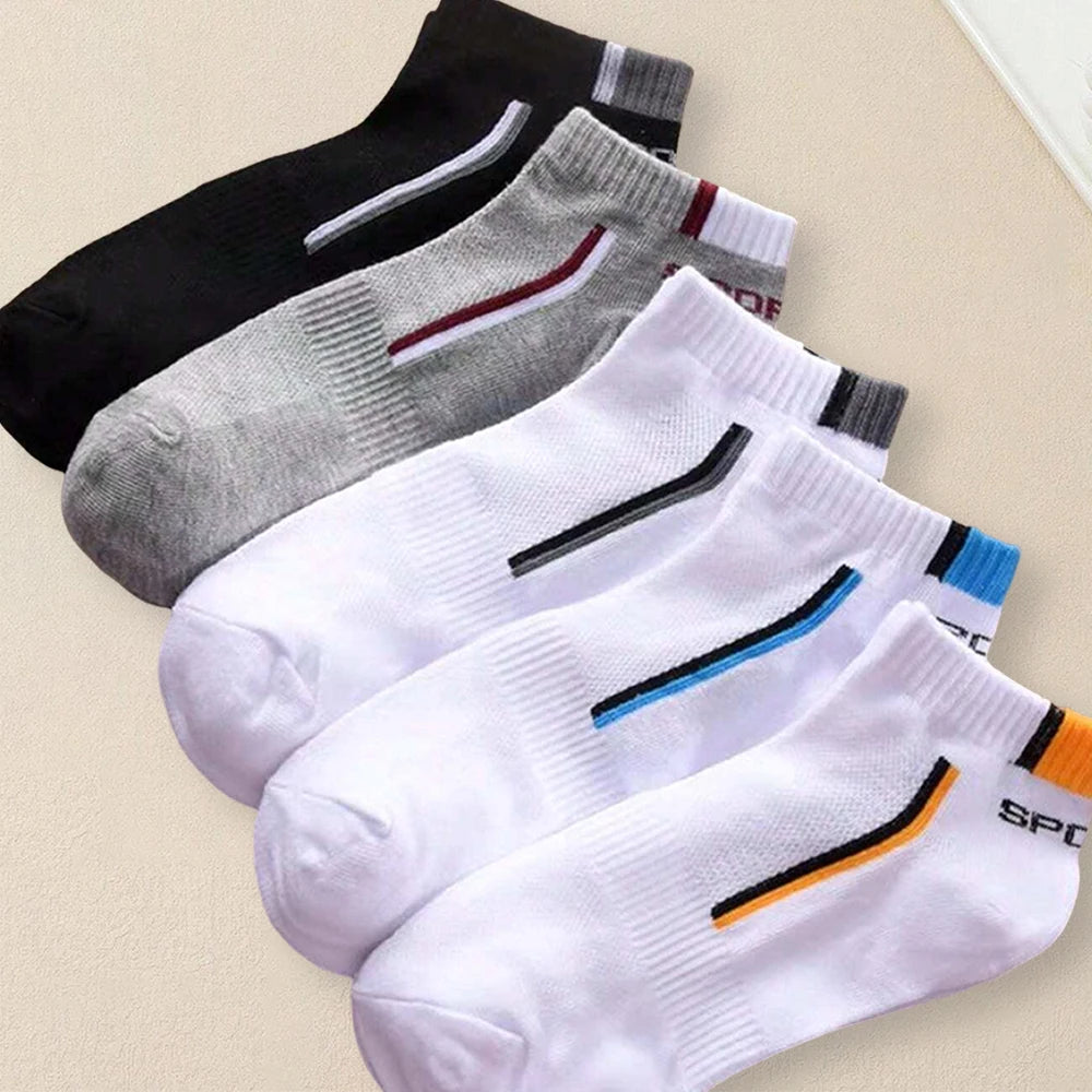 Polyester Spandex Mens Casual Ankle Socks 5 Pair Set