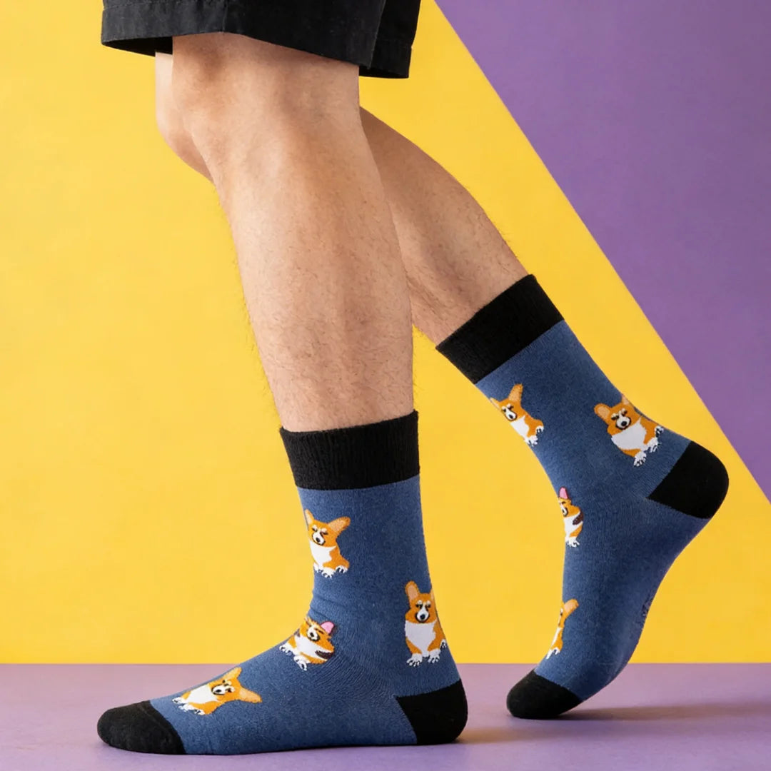Cotton Blend Corgi Pattern Mid Calf Unisex Socks