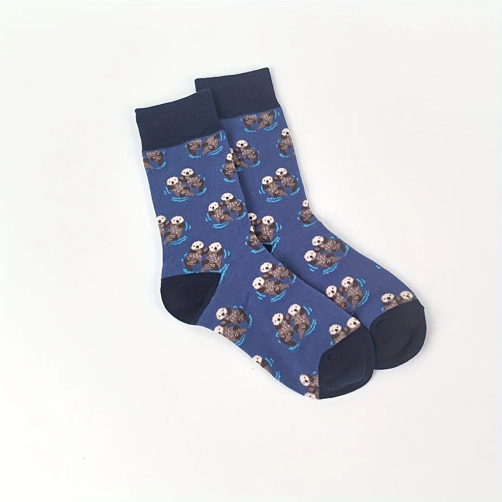 Cotton Blend Otter Print Mid Calf Casual Socks