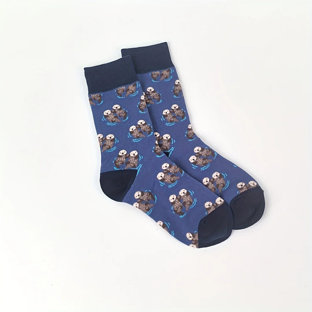 Cotton Blend Otter Print Mid Calf Casual Socks