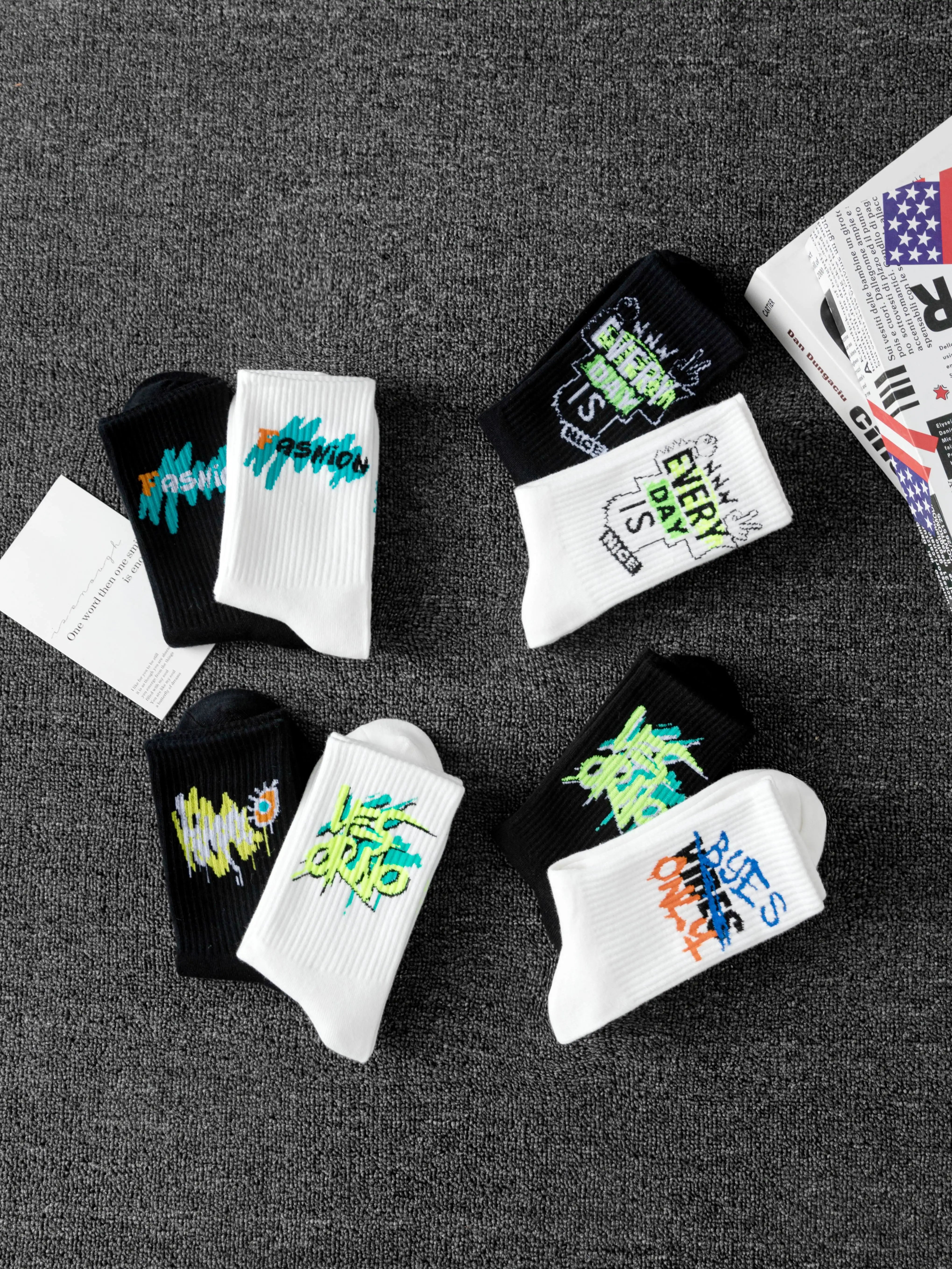 Polyester Elastane Mens Graffiti Crew Socks 10 Pairs - 5