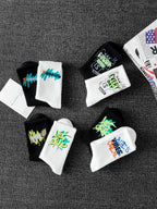 Polyester Elastane Mens Graffiti Crew Socks 10 Pairs