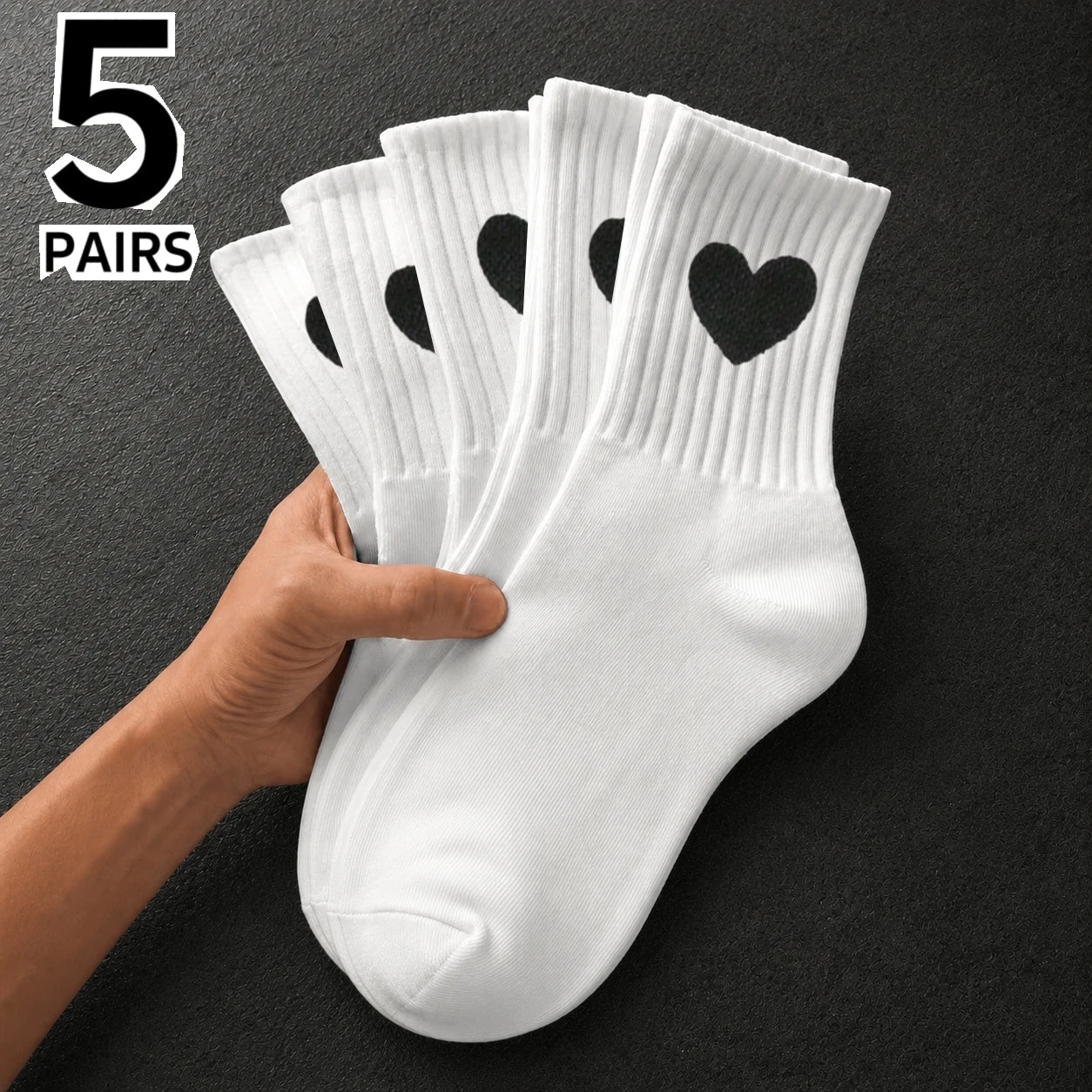 Polyester Elastane Heart Pattern Casual Crew Socks 5 Pack - 1