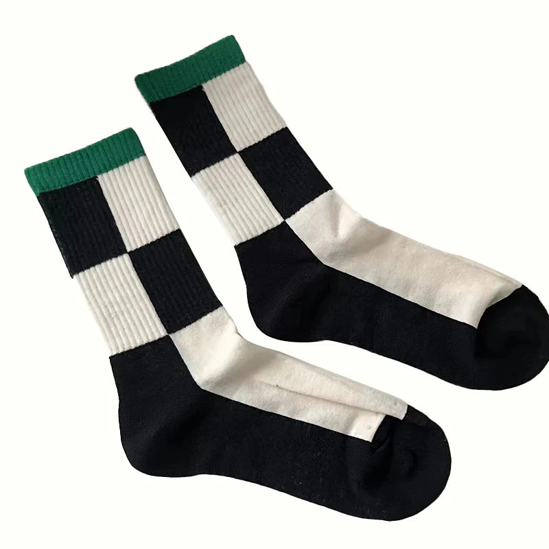 Polyester Elastane Checkerboard Print Casual Middle Tube Socks - 6