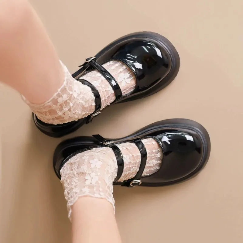 3 Pairs Floral Lace Women Casual Crew Socks