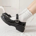 Polyester Elastane Ruffle Trim Mid Tube Socks for Women