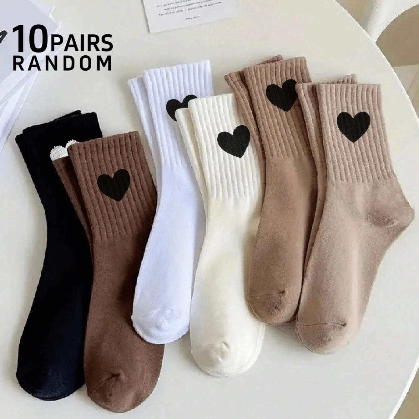 Polyester Elastane Heart Pattern Mid Tube Casual Socks - 8
