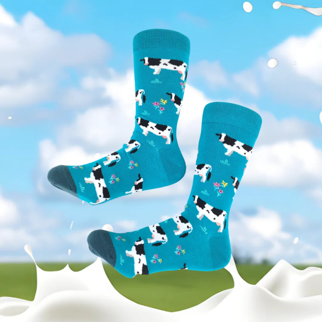 Cotton Blend Cow Pattern Unisex Crew Socks - 3
