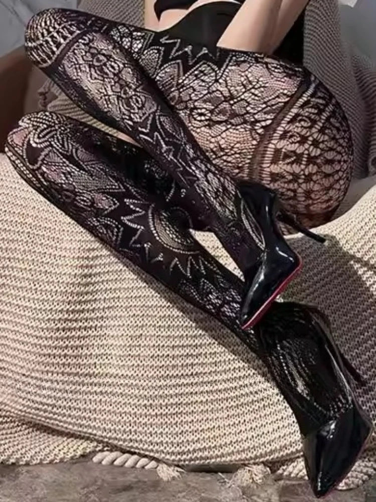 Floral Nylon Patterned Tights for Women