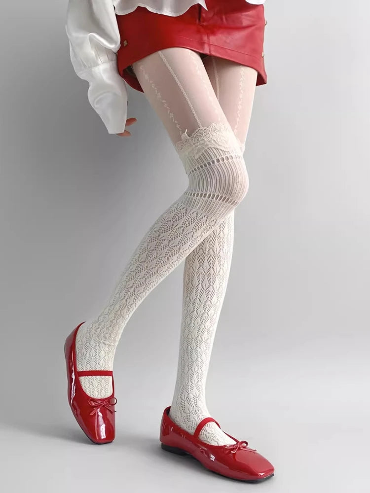 Nylon Elastane Lace Thigh High Stockings