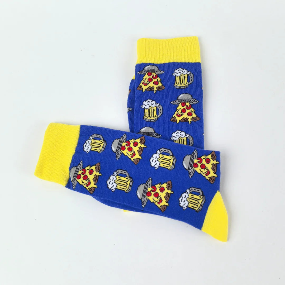 Polyester Elastane Mid Calf Men Socks Flying Saucer Pattern
