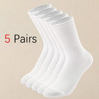 5 Pairs Polyester Spandex Solid Color Casual Crew Socks