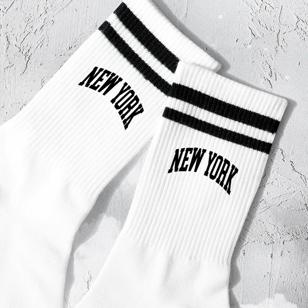 Polyester Elastane Women Crew Socks With Lettering