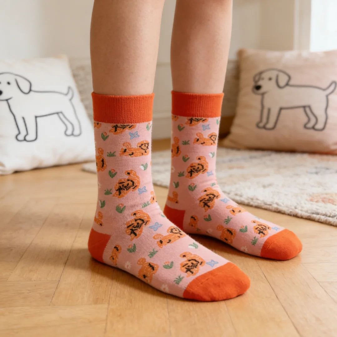 Cotton Blend Puppy Print Mid Calf Casual Socks - 1