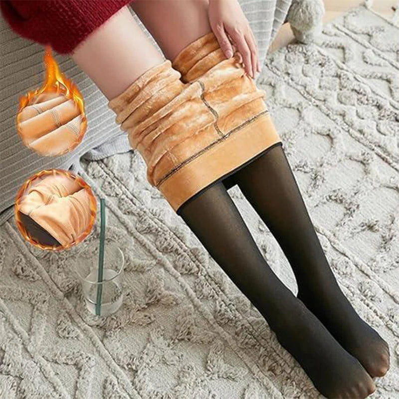 Fleece Lined Translucent Thermal Tights Women Winter Stockings - 1
