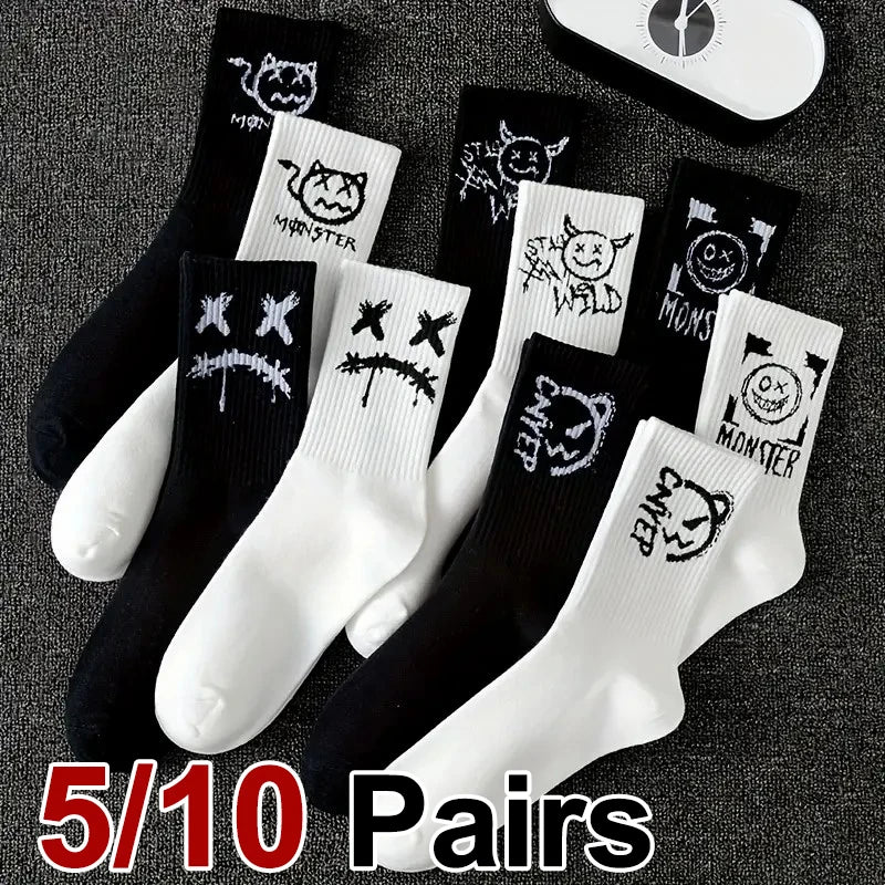 Polyester Spandex Graffiti Crew Socks