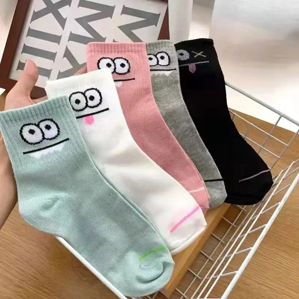 Polyester Blend Cartoon Expression Mid Tube Casual Socks 5 Pack - 4