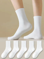 5 Pairs Polyester Elastane Crew Socks