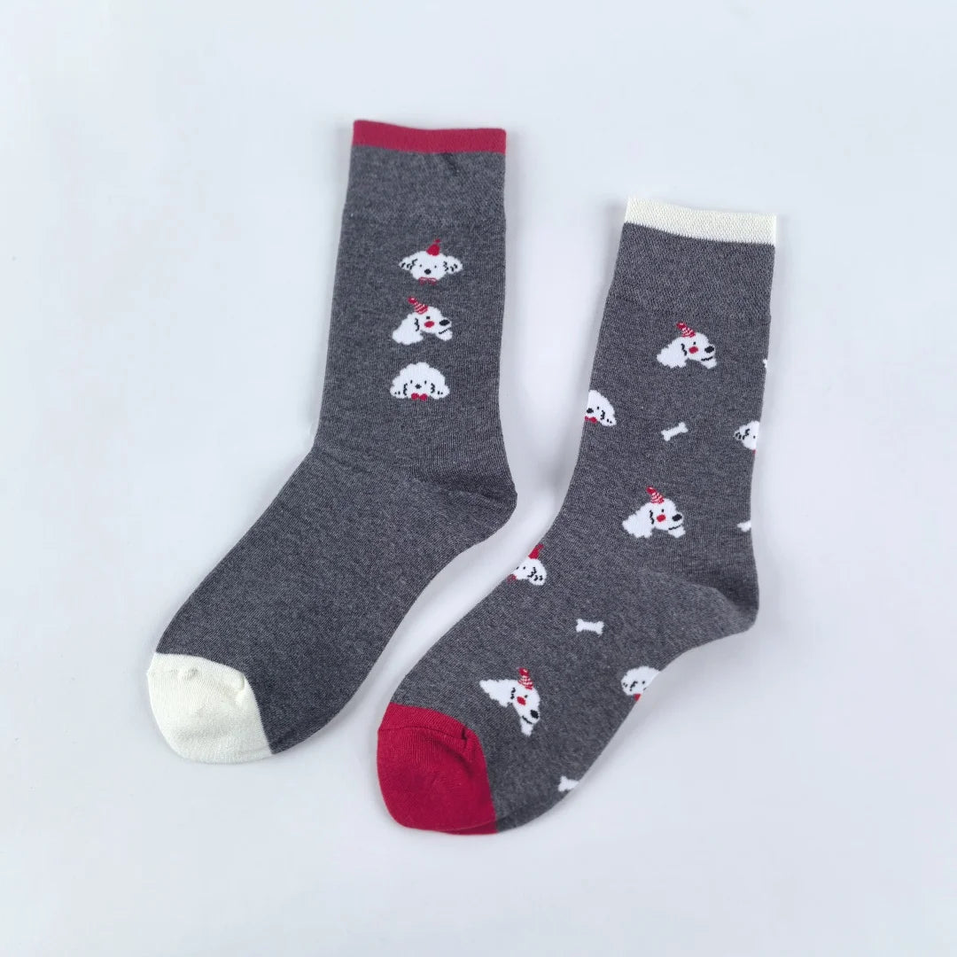 Cotton Blend Puppy Print Mid Calf Socks