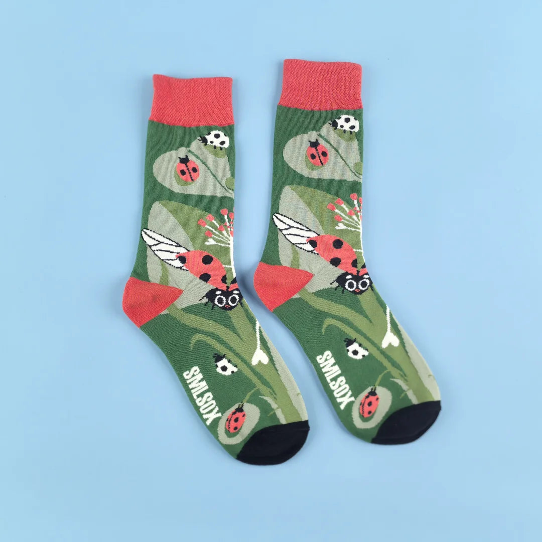 Cotton Blend Ladybird Pattern Mid Calf Unisex Socks - 6