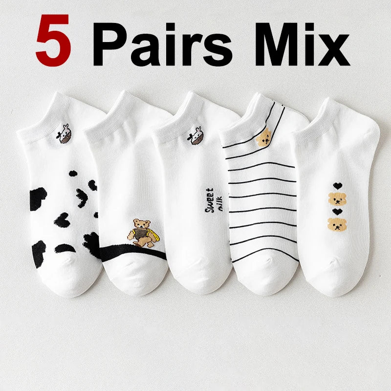 Polyester Elastane Cartoon Print Low Cut Casual Womens Socks
