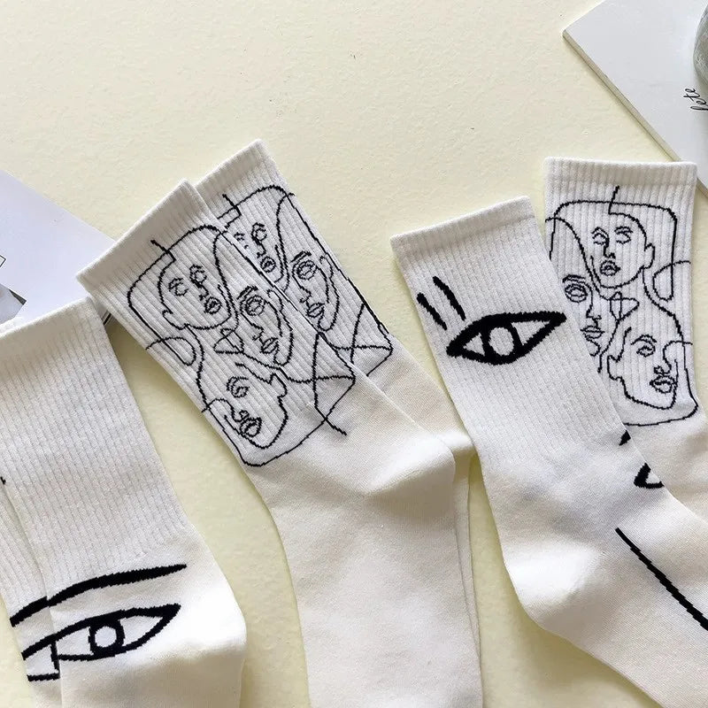 Cotton Blend Abstract Graphic Crew Socks