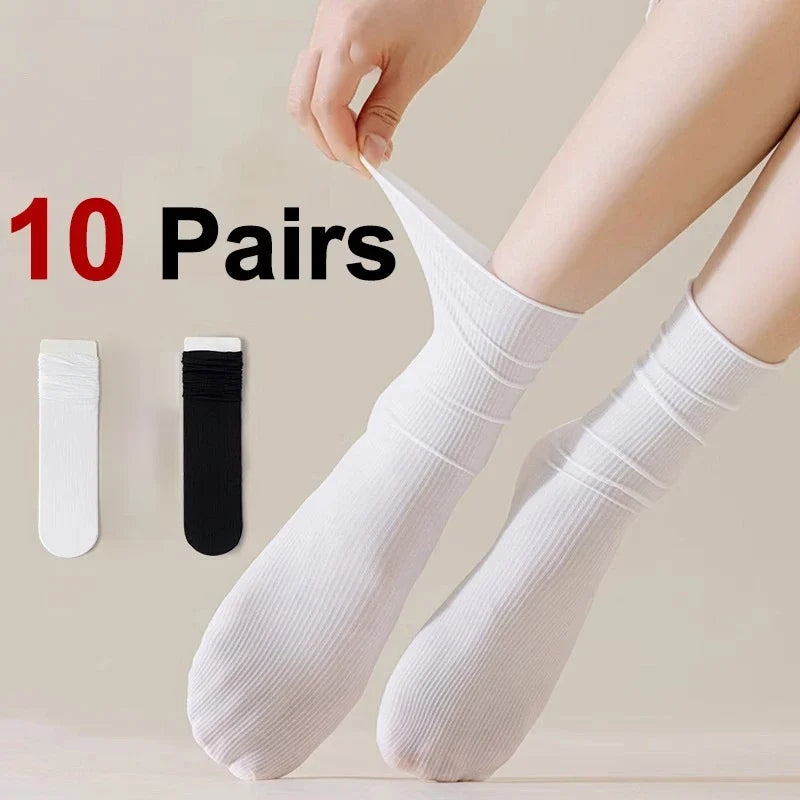 10 Pairs Women Polyester Elastane Mid Length Casual Dress Socks