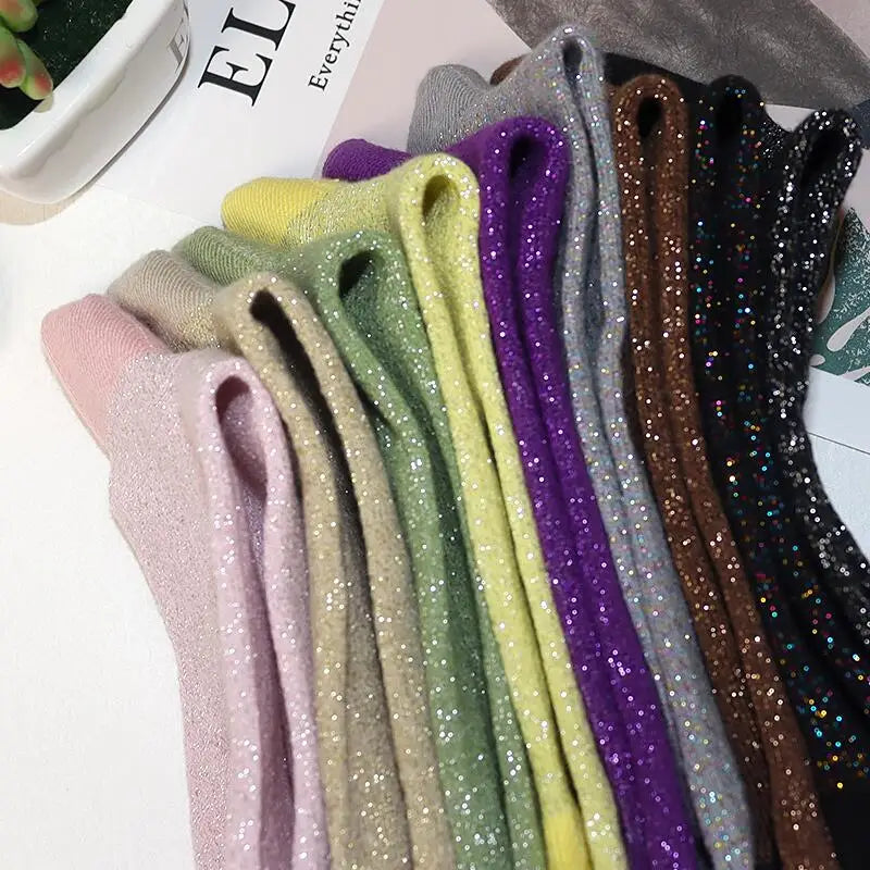 Cotton Blend Glitter Knit Women Casual Crew Socks - 4