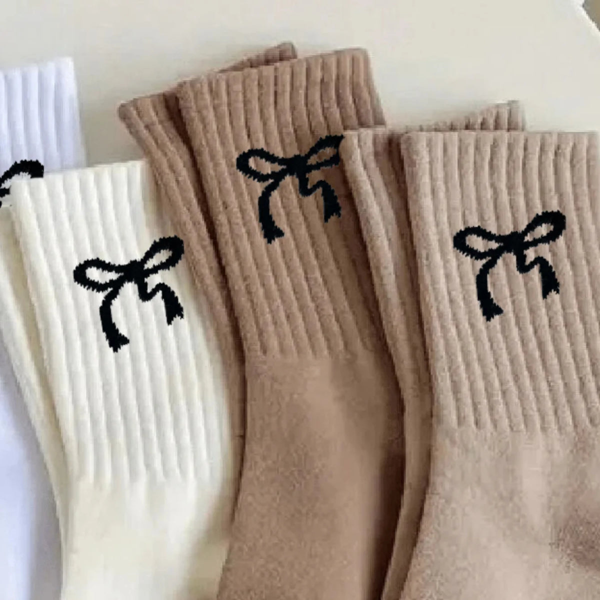 Polyester Elastane Women Bow Crew Socks