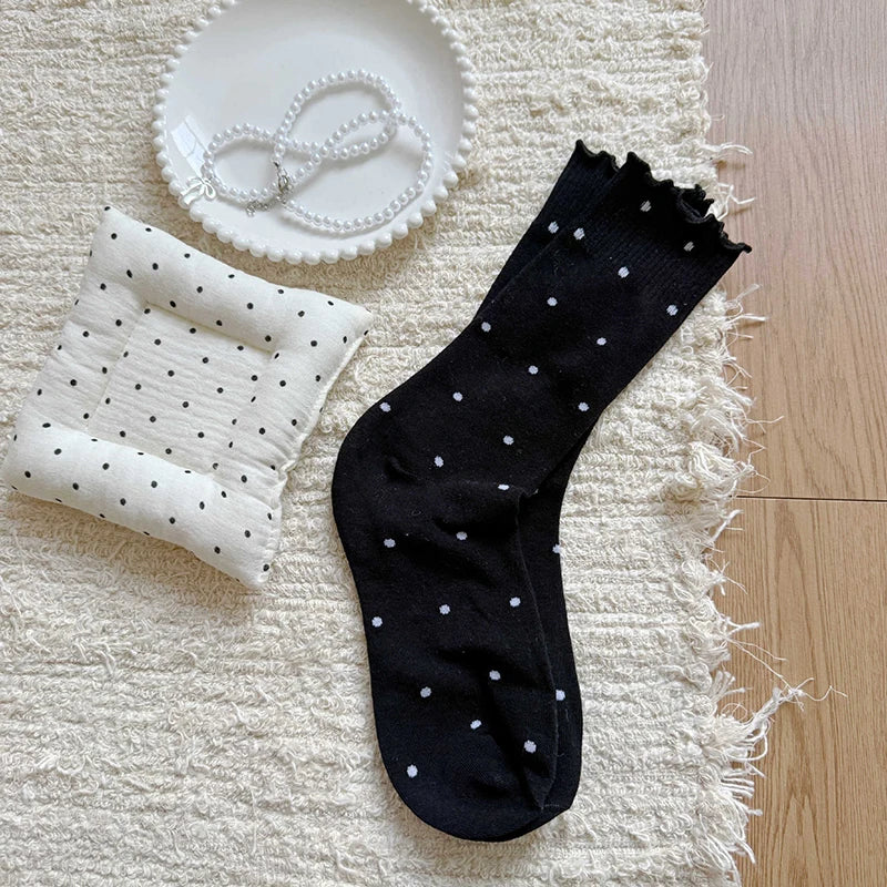 Polyester Spandex Polka Dot Mid Tube Casual Socks - 16
