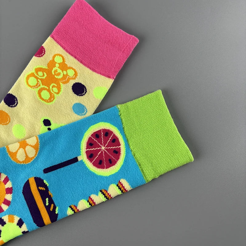 Cotton Blend Mid Calf Candy Print Socks - 5