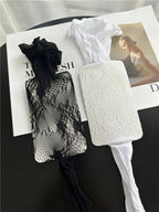 Nylon Floral Fishnet Stockings Breathable Lace Thigh High Tights