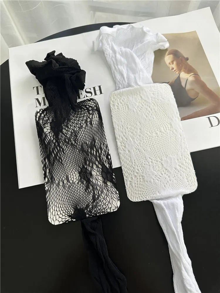 Nylon Floral Fishnet Stockings Breathable Lace Thigh High Tights