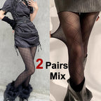 Black Plaid Pattern Polyester Elastane Womens Tights