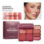 4 Shade Powder Blush Palette Matte and Shimmer Face Makeup
