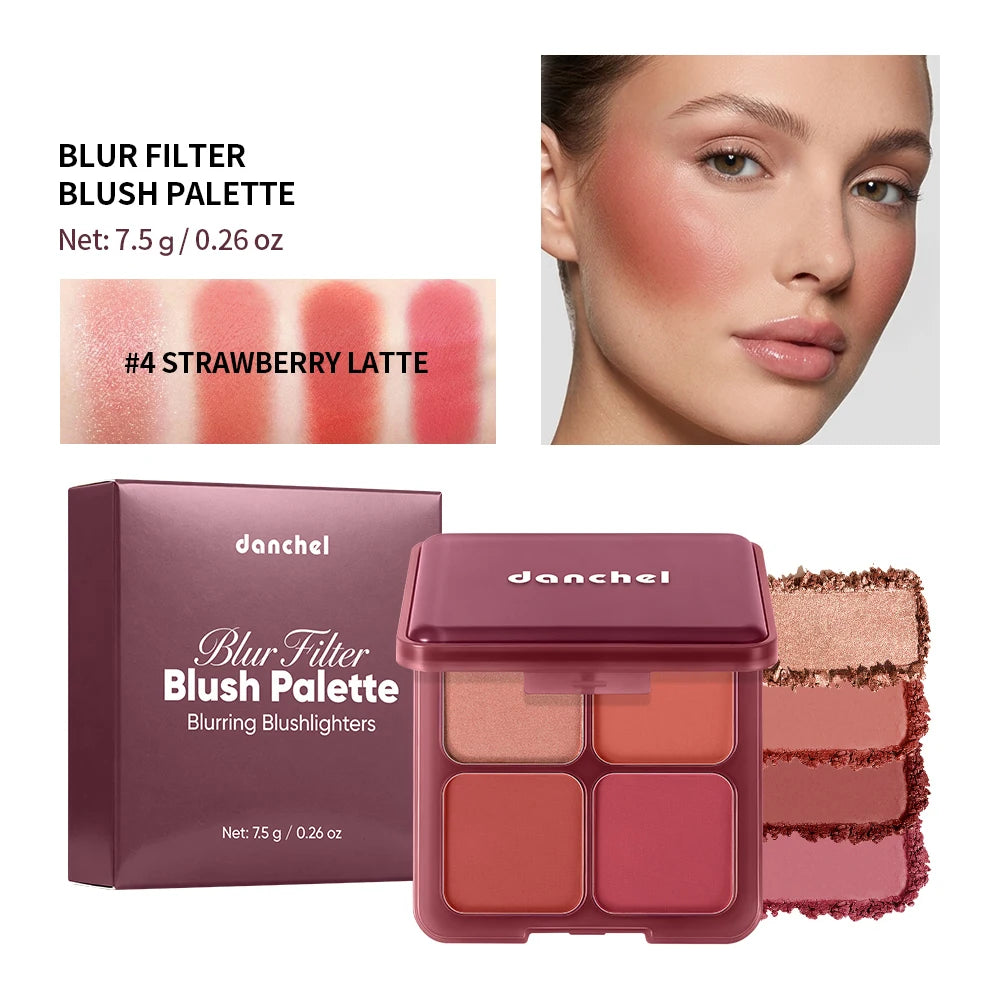 4 Shade Powder Blush Palette Matte and Shimmer Face Makeup